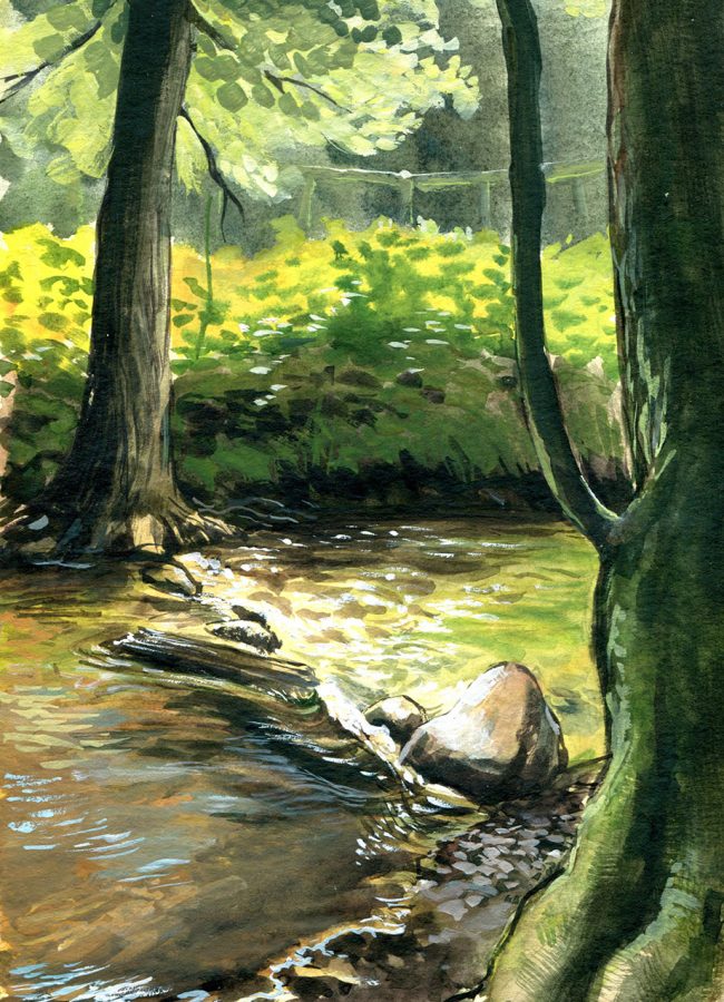 water colour - gouache - illustration - brook in Hanshagen