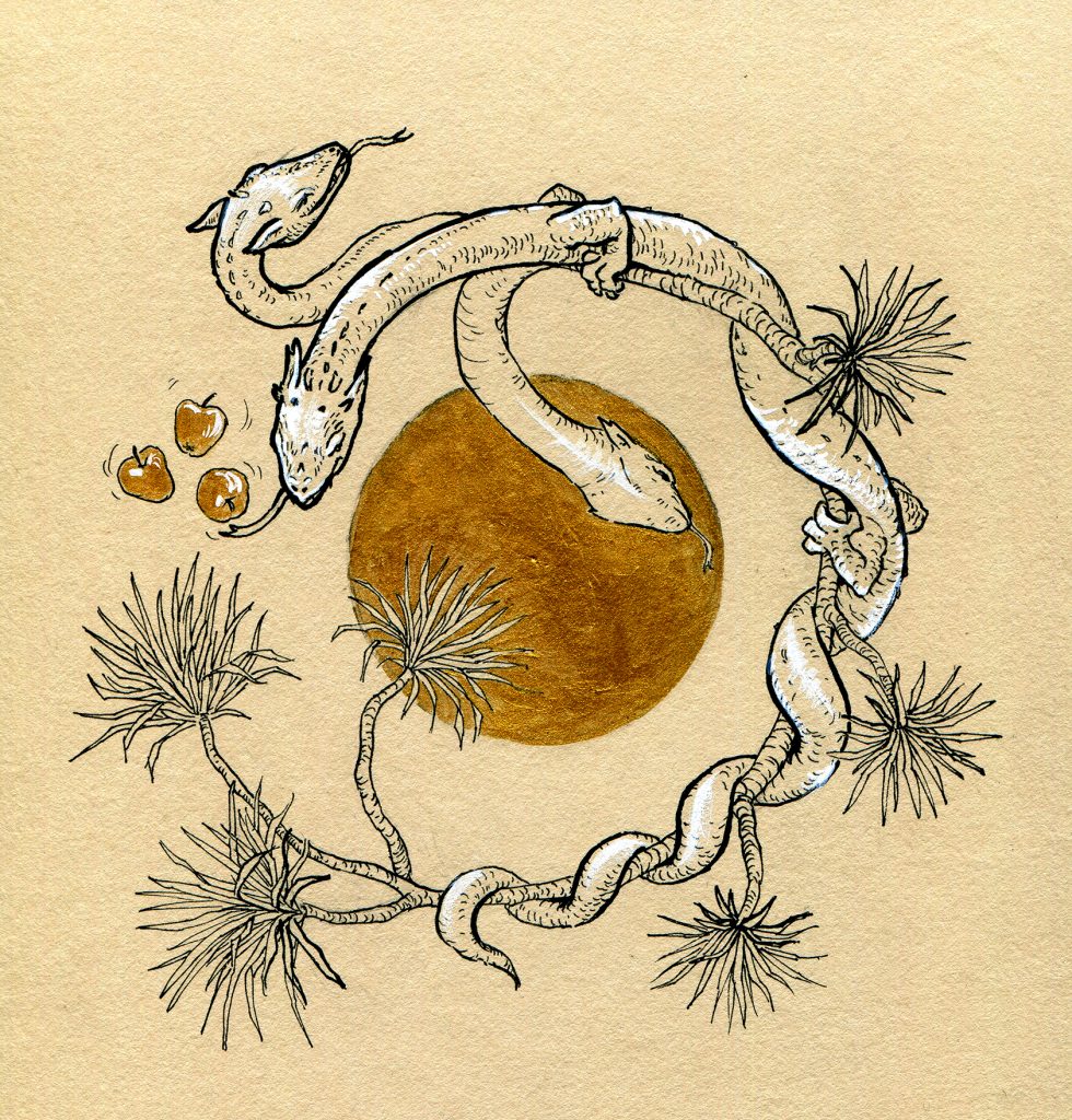 Dragon Tree- Inktober 2019 - ink, white gouache and golden acrylic