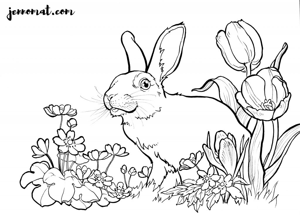 easter bunny and flowers for coloring