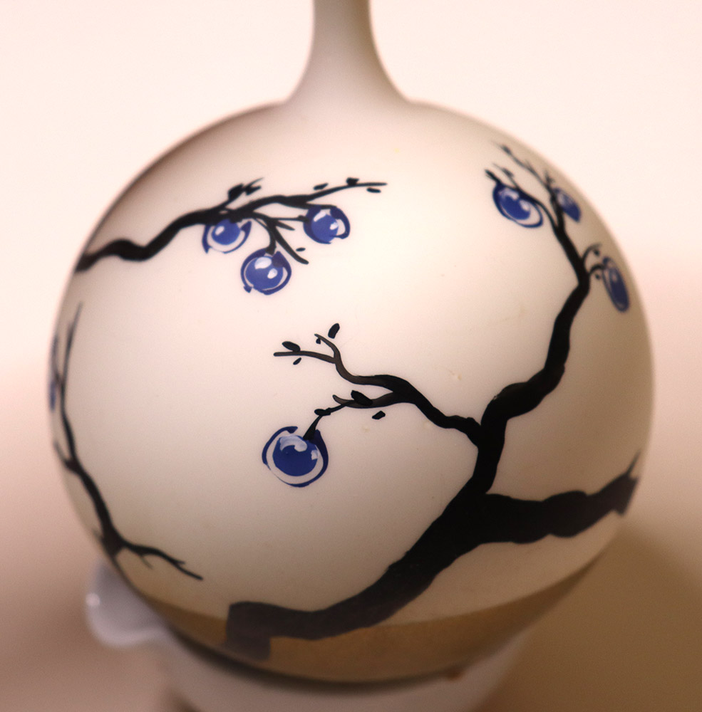 Christmas bauble with bird design, blue tit with berry branches, hand painted, unique