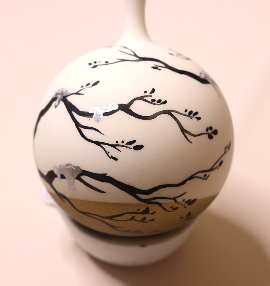 Christmas bauble with bird design, jay with icy branches, hand painted, unique