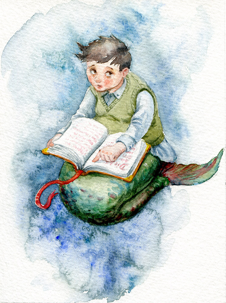 Bastian Balthasar Bux - water colour - Mermay - "Neverending Story" fanart - illustration - fantasy - book illustration