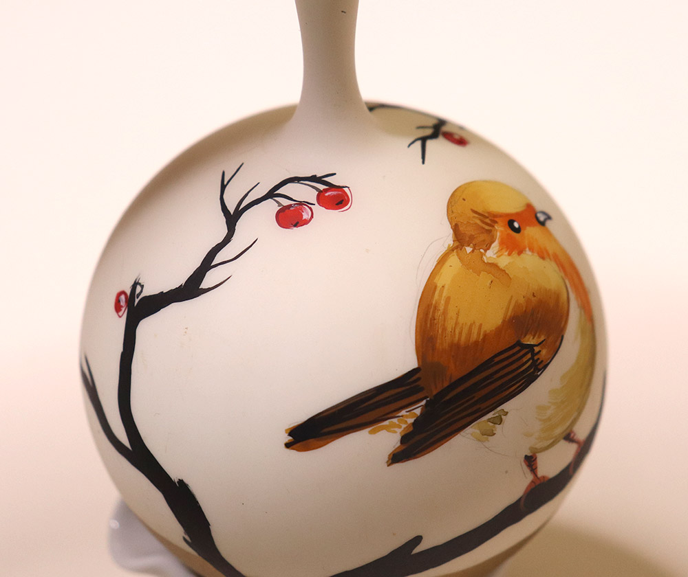 Christmas bauble with bird design, robin with red berry branches, hand painted, unique