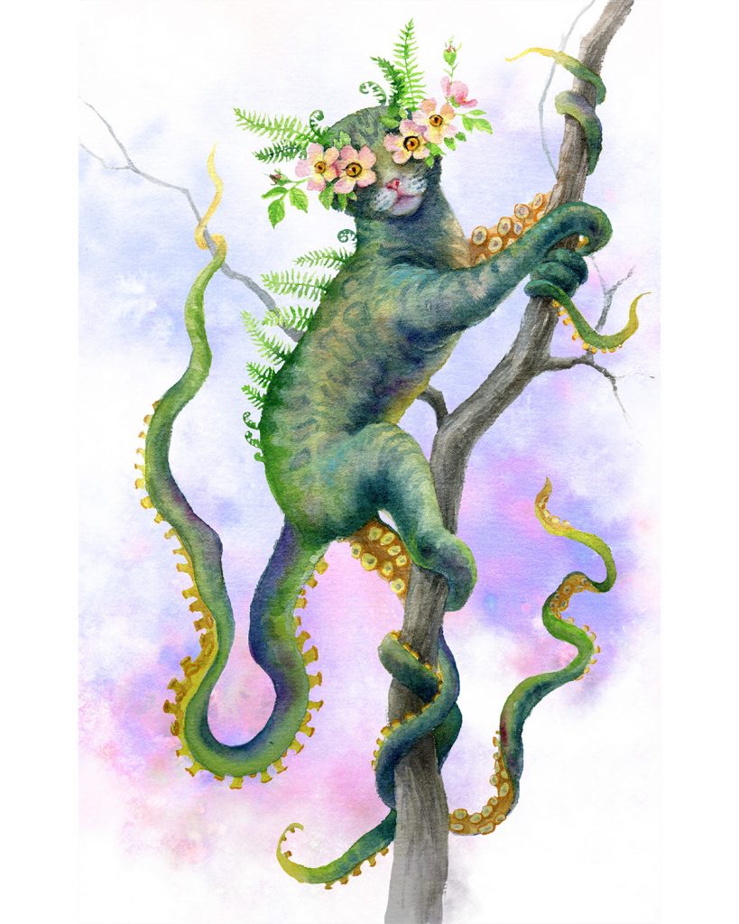 "Octocat" - water colour with digital adjustments - entry for the monthly character design challenge with the theme: "Animal Hybrids" - illustration - Creature Design